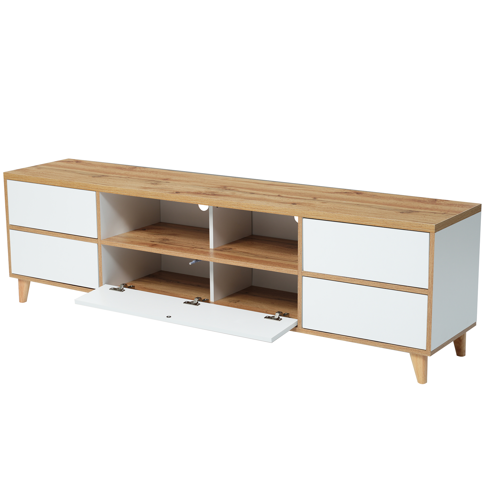 TV-taso 175x37x51 cm valkoinen ja puu MDF säilytyksellä ja liukuovilla