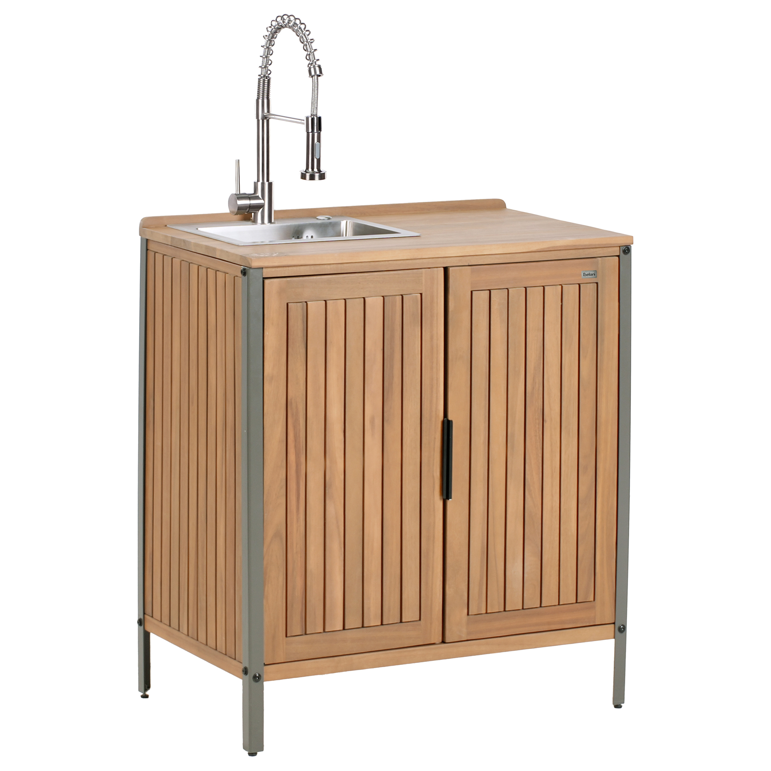 Ulkokeittiön allaskaappi IVREA sertifioitu akaasia Ruskea/hopea