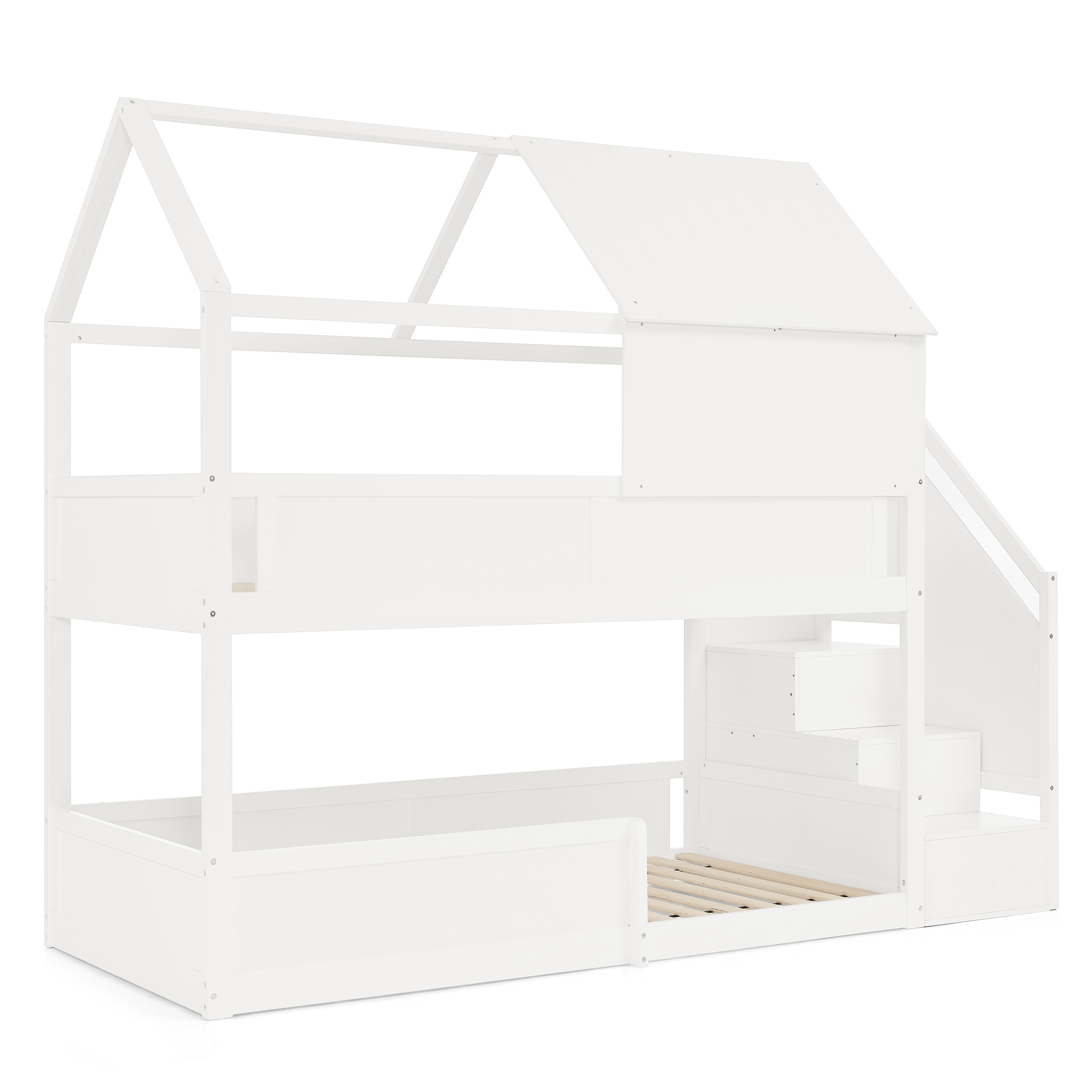 sänky 80x200 cm turva-aidat ja portaat valkoinen puinen