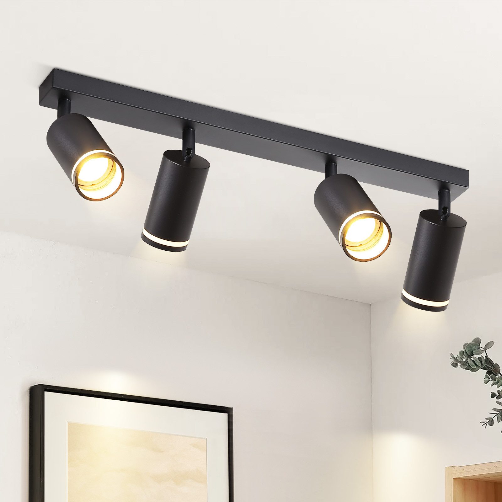 NETTLIFE LED - kattovalaisin 4 liekkiä - musta kattovalaisin GU10 kääntyvä kohdevalo puinen ilman lamppua