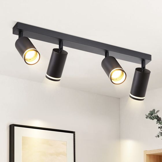 NETTLIFE LED - kattovalaisin 4 liekkiä - musta kattovalaisin GU10 kääntyvä kohdevalo puinen ilman lamppua