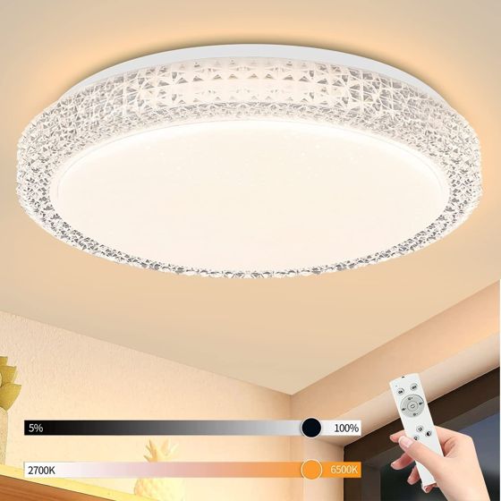 NETTLIFE LED - kattovalaisin Kaukosäätimellä ja, himmennettävällä 18W, halkaisija, 30cm, moderni Kristalli, tähtitaivas, sopii, makuuhuoneeseen