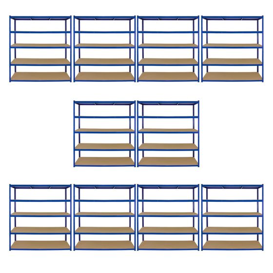 Monster Racking T-Rax 10 x Extra Leveät Säilytyshyllyt, Sininen, 160 cm L, 60 cm S