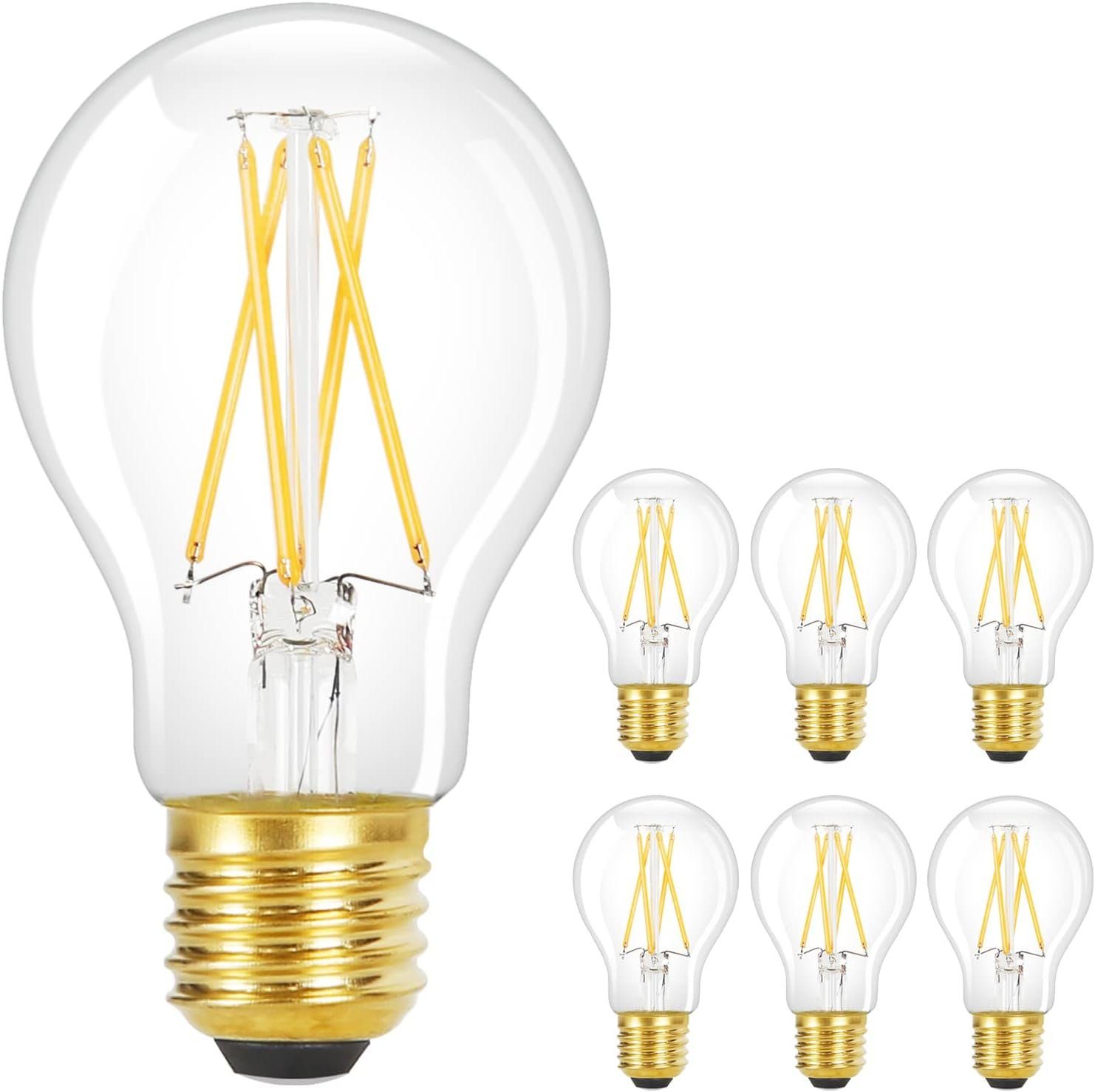 NETTLIFE 6 kpl E27 Vintage-LED-lamppuja: A60 2700K 4W Edison-lamppu Lämmin valkoinen filamentti Antiikkilasi Energiansäästölamppu