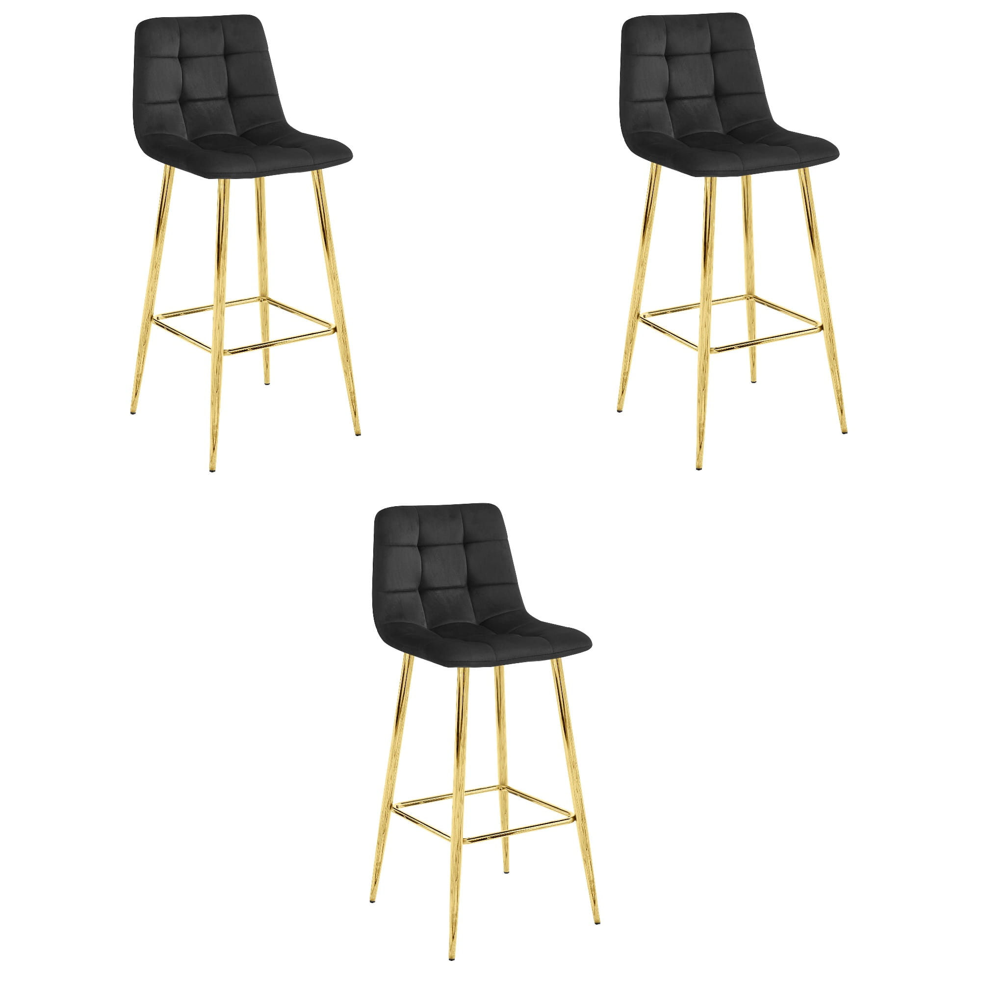 ARCETO baarijakkara 3 kpl, musta sametti, kultaiset jalat