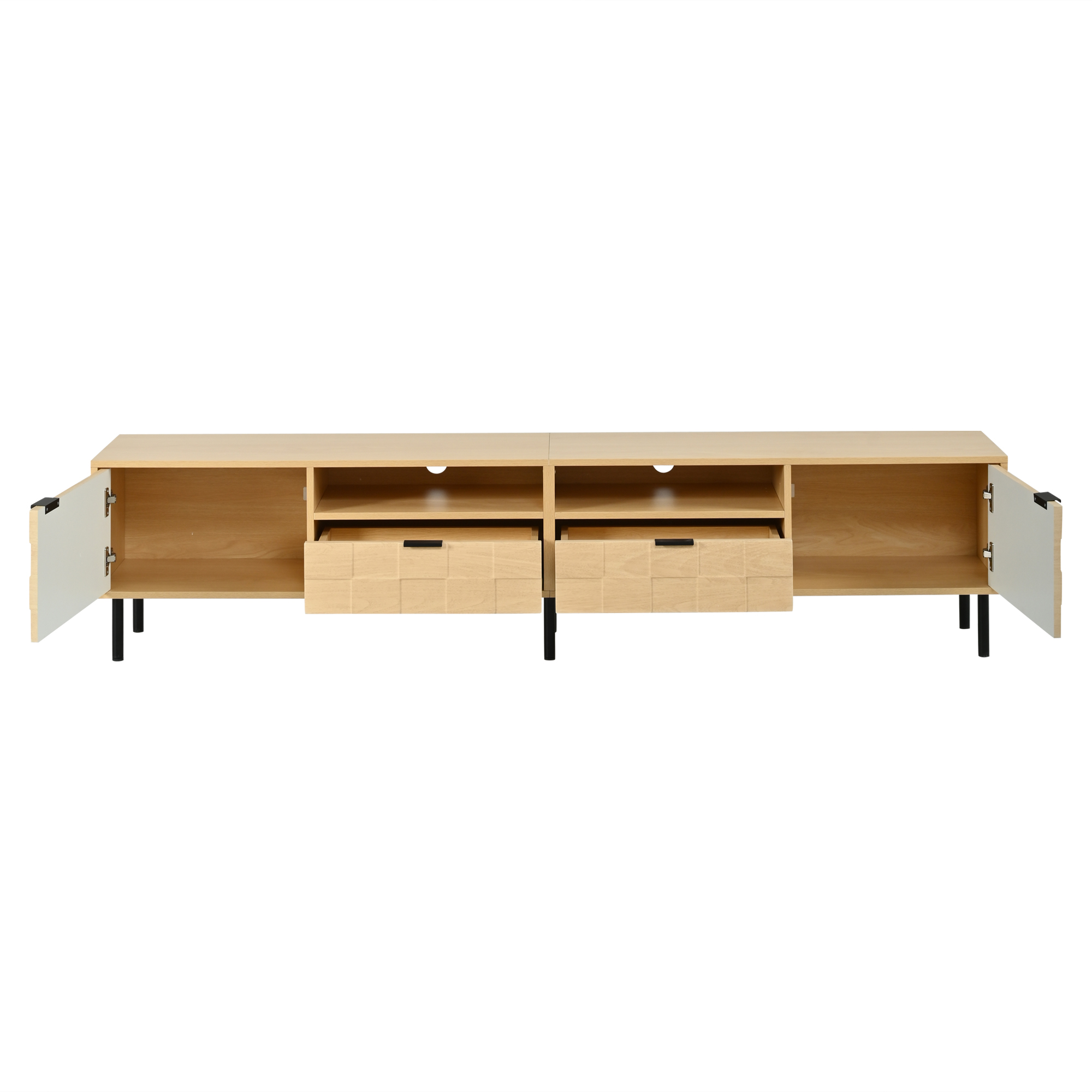TV-taso 200x35x44.5 cm luonnonpuun väriin lastulevy ja MDF säilytyksellä ja liukuovilla