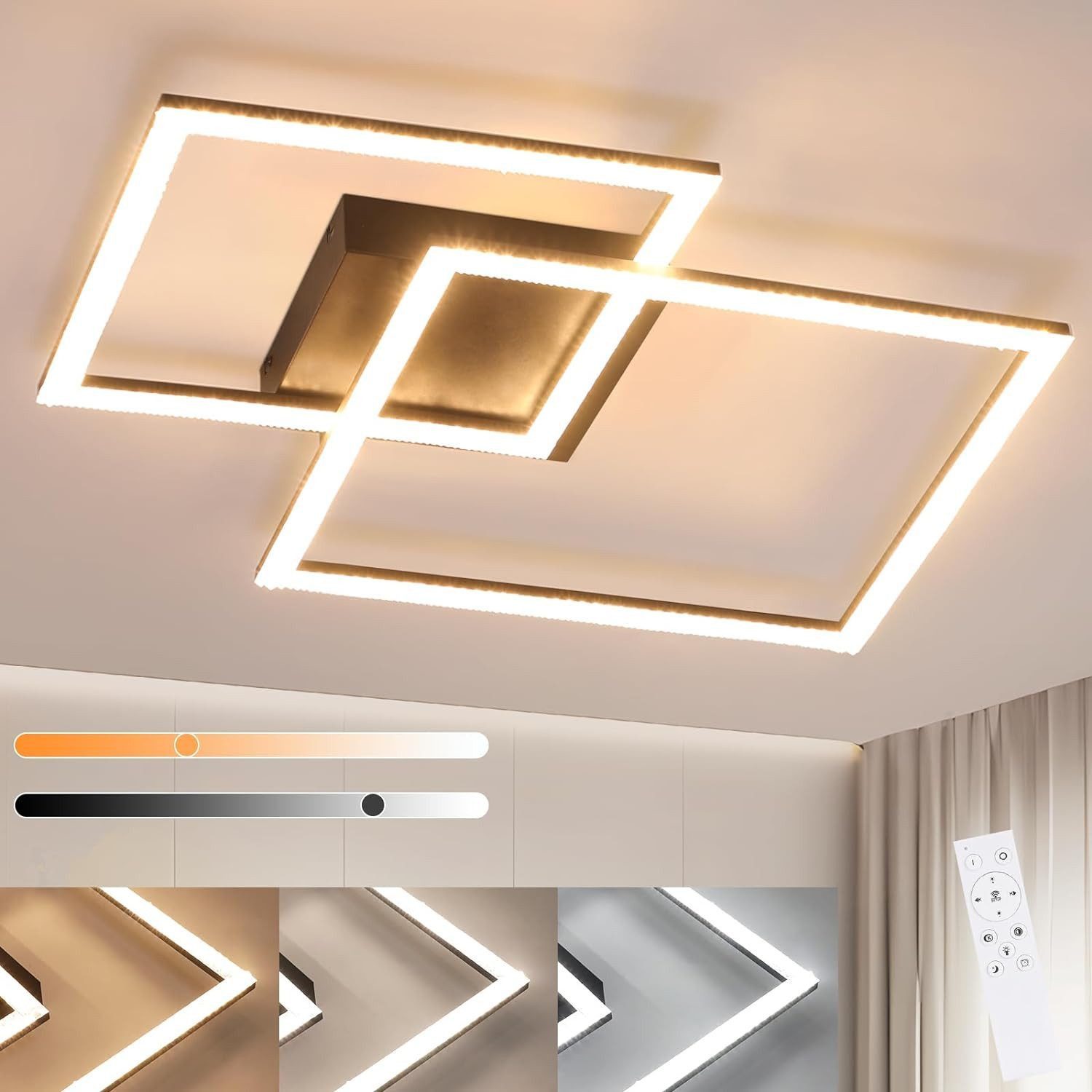 NETTLIFE LED -musta kattovalaisin, säädettävä värilämpötila 3000K-6500K, neliönmuotoinen moderni keittiö- ja makuuhuonevalaisin