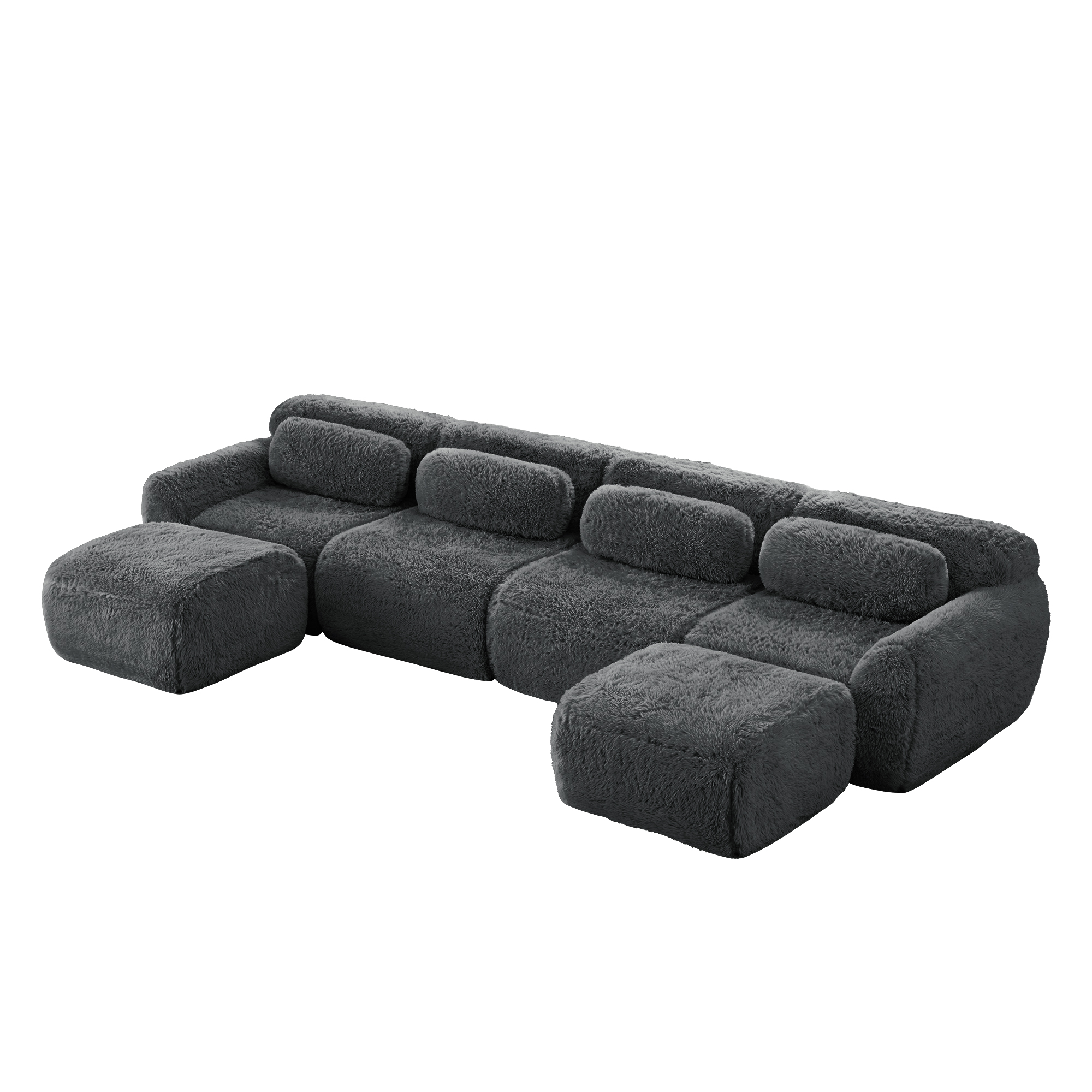 moduulisohva 4-paikkainen harmaa plush materiaalinen moderni säädettävä sohva