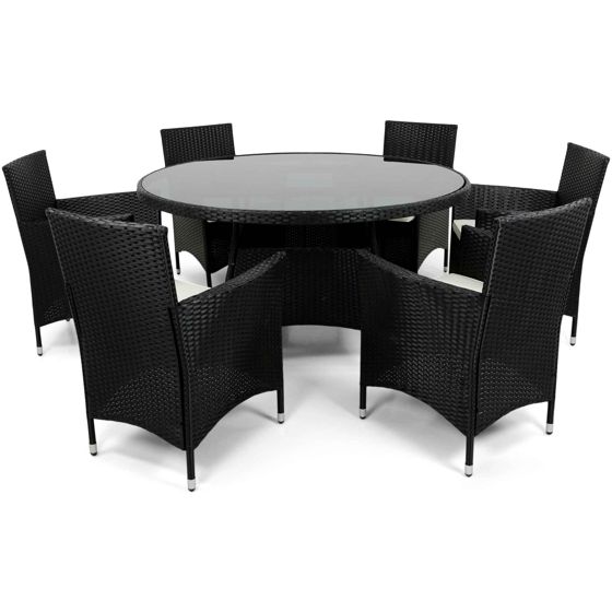 Lyfco Ruokailuryhmä Tylösand, Ø140cm, 6-istuttava tyynyillä, musta