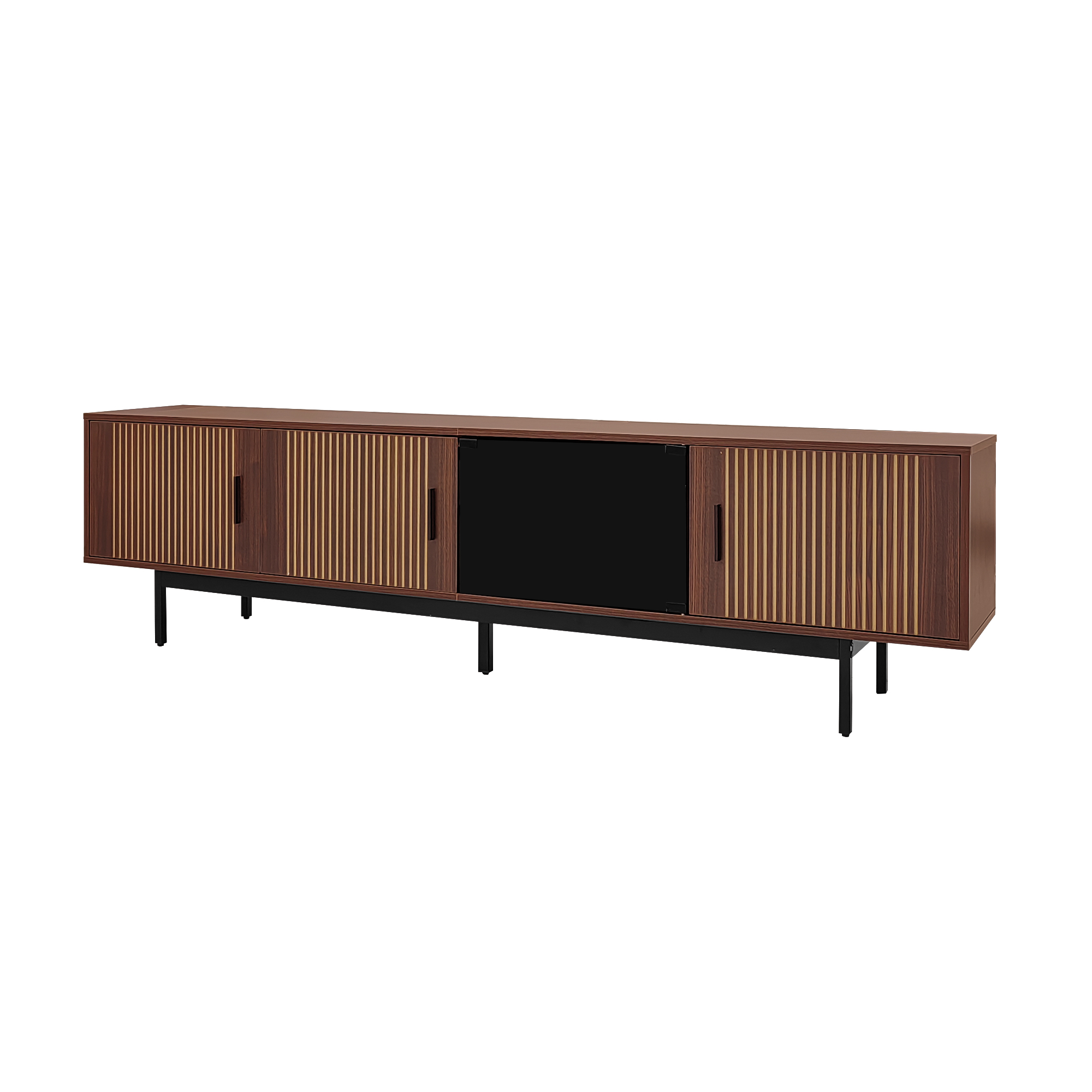 TV-taso 200x35x53 cm walnut brown black lastulevy säilytyksellä liukuovilla ja LED-valaistuksella