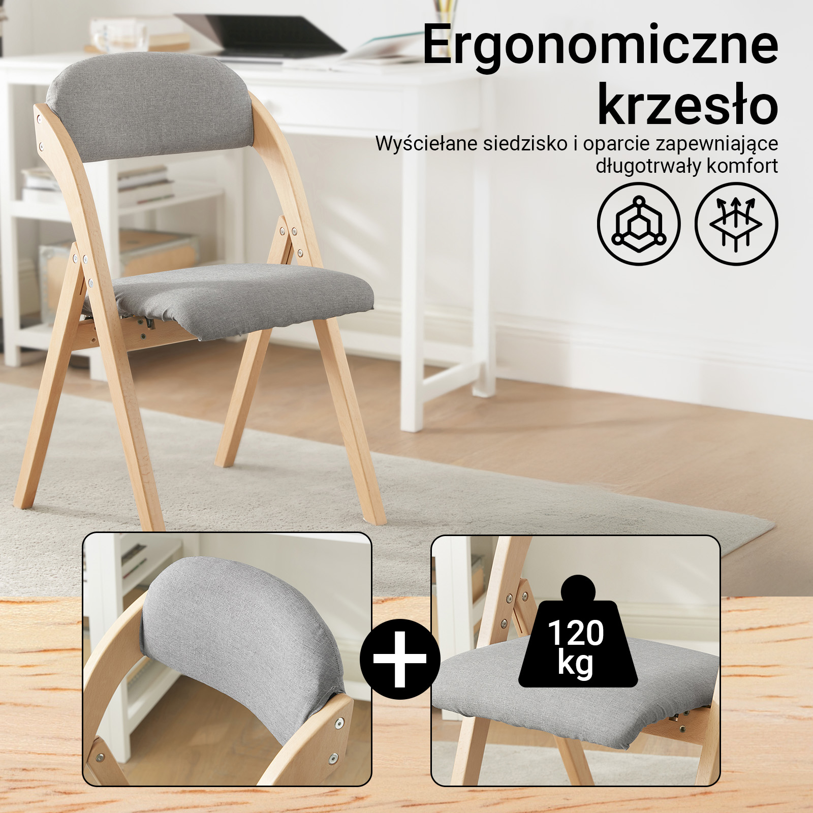 SoBuy Kokoontaittuva puutuoli - ekologinen harmaa FST92-N