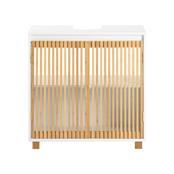 SoBuy bambu-allaskaappi 2-ovinen BZR125-W valko-luonnonvärinen