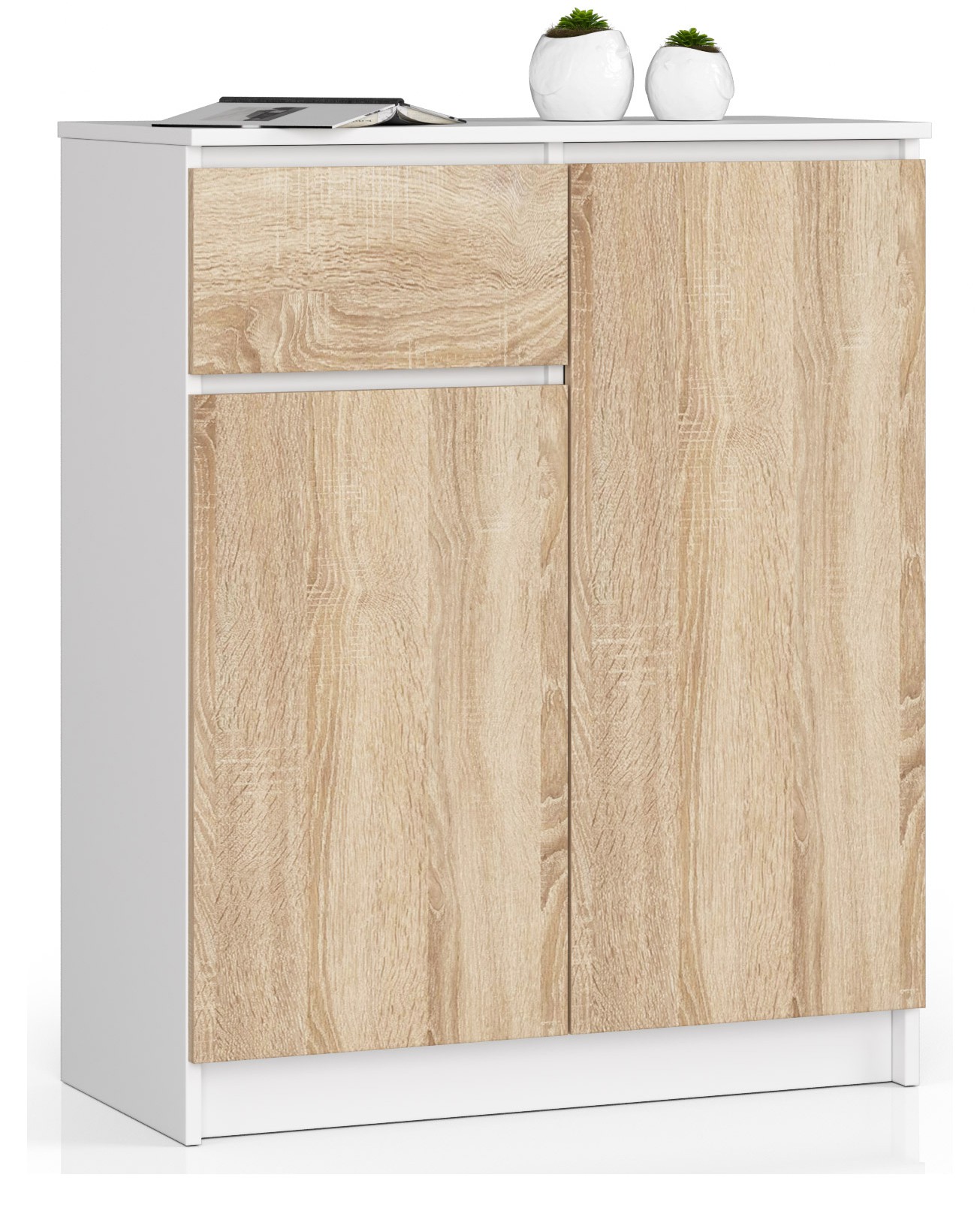 Akord Lipasto 2 Ovet 1 Laatikko Valkoinen/Sonoma-tammi 80x40x99