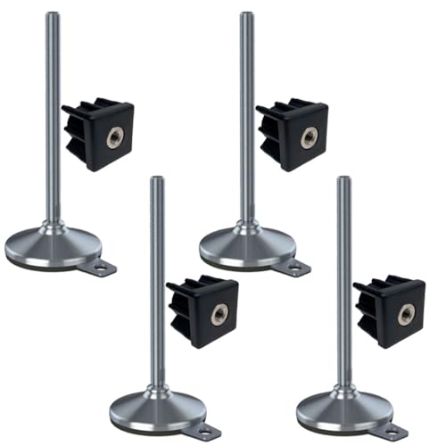 Ruostumaton jalka 16x230x105mm, tyyny ja kiinnitysreikä + insertit 40x40x2.0mm - 4 kpl:n sarja.