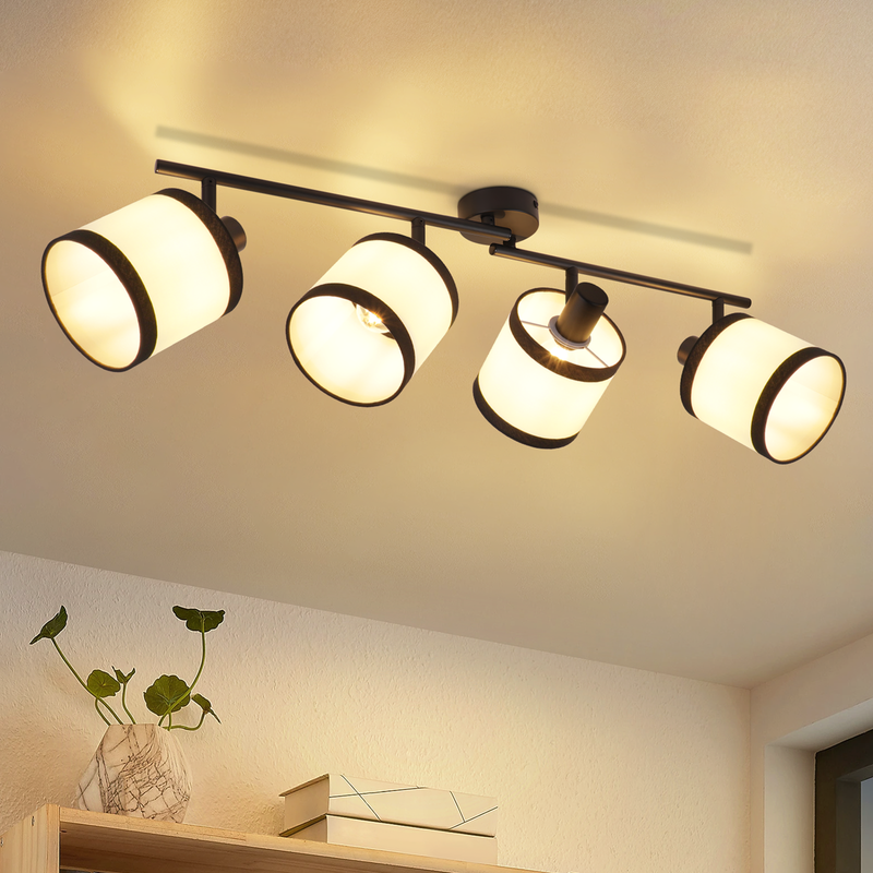 NETTLIFE 4-lamppuinen musta kattovalaisin vintage kangas e14 led 350° kääntyvä makuuhuone olohuone keittiö toimisto eteinen ilman polttimoa