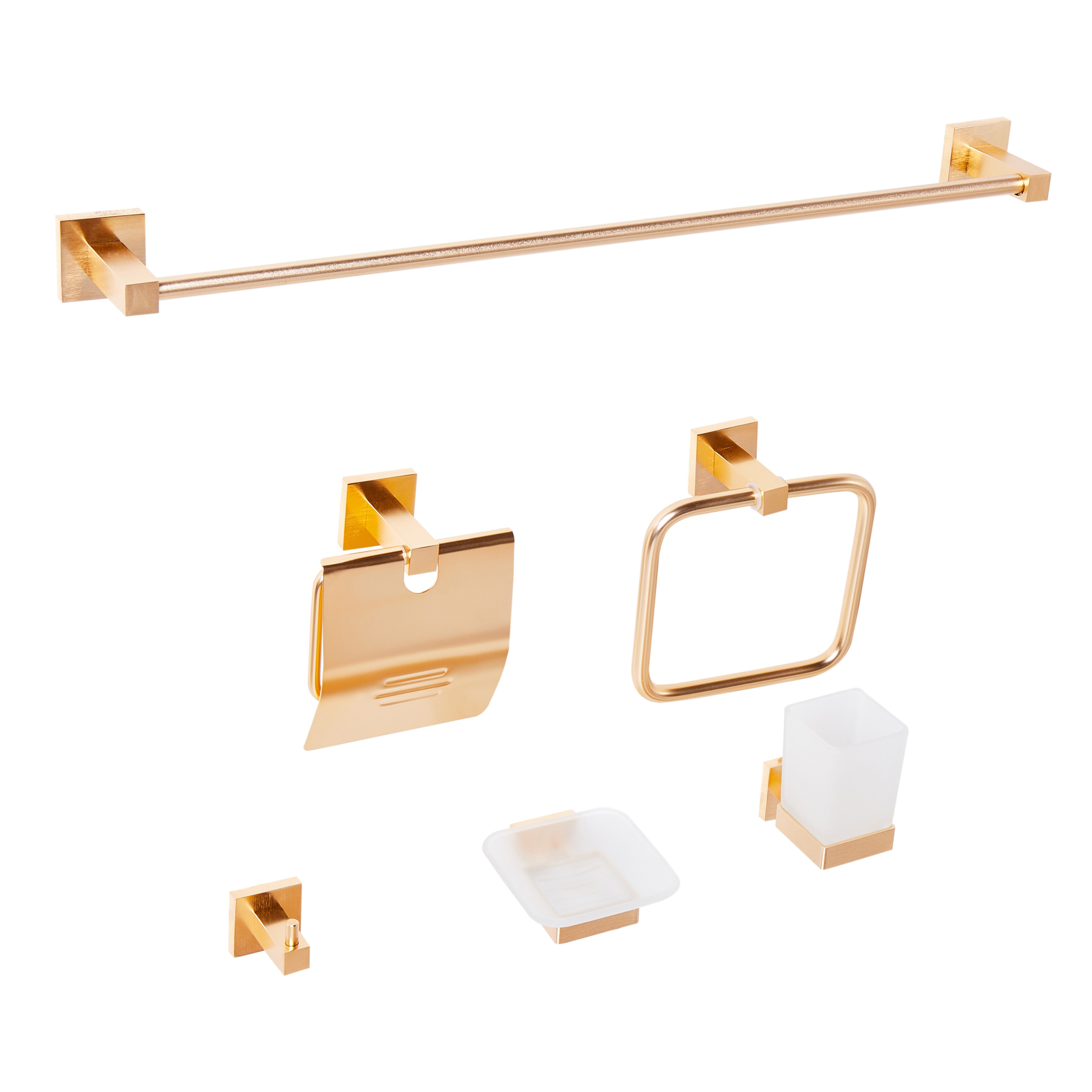 Kylpyhuoneen tarvikesetti 6 osaa UVITA pyyhetangoilla ja -koukuilla Kulta