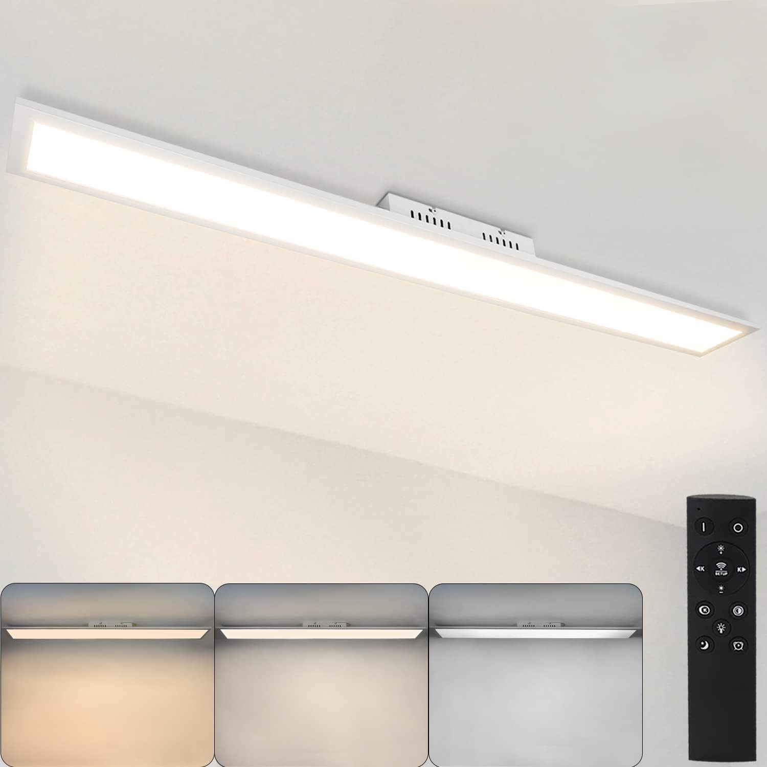 NETTLIFE LED - kattovalaisin, 42W valkoinen, 3360lm 120x15cm, himmennettävä paneeli Kaukosäätimellä moderniin, olohuoneeseen makuuhuoneeseen