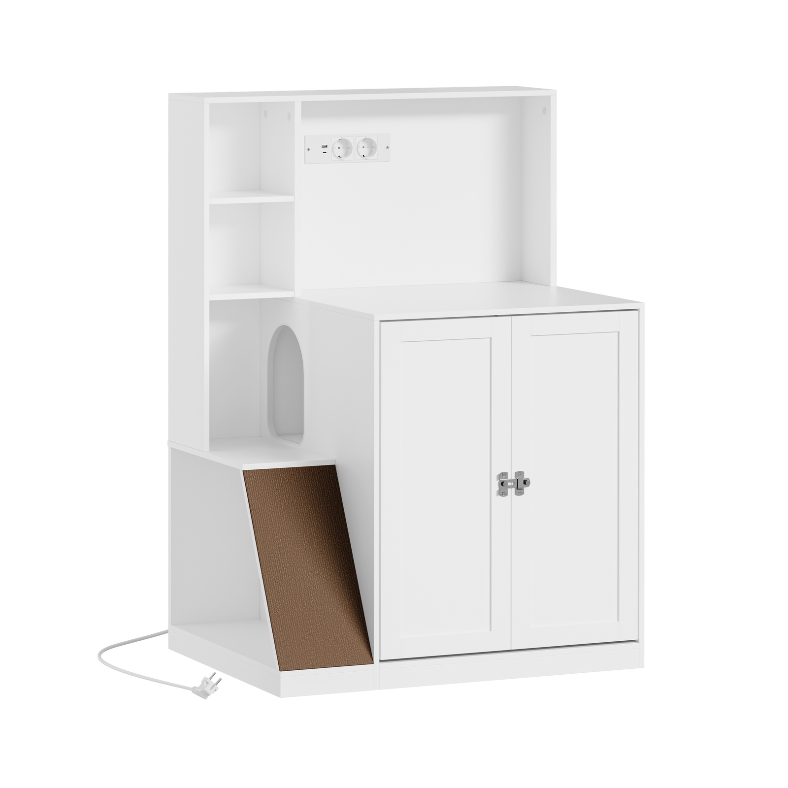 Kissanvessalaatikon kaappi pistorasialla ja USB-latauksella, valkoinen, 80x60x116.5 cm, HAT10-E-W