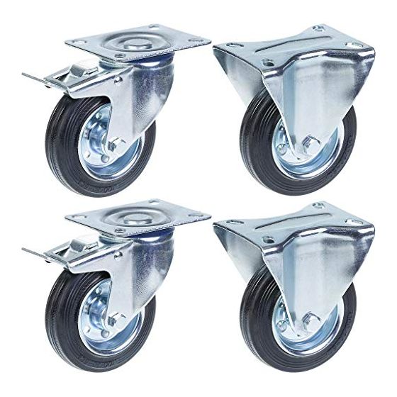 100mm 4" kumirengas, jarru ja kiinteä, vahva 360kg kantavuus, 4 kpl:n sarja.