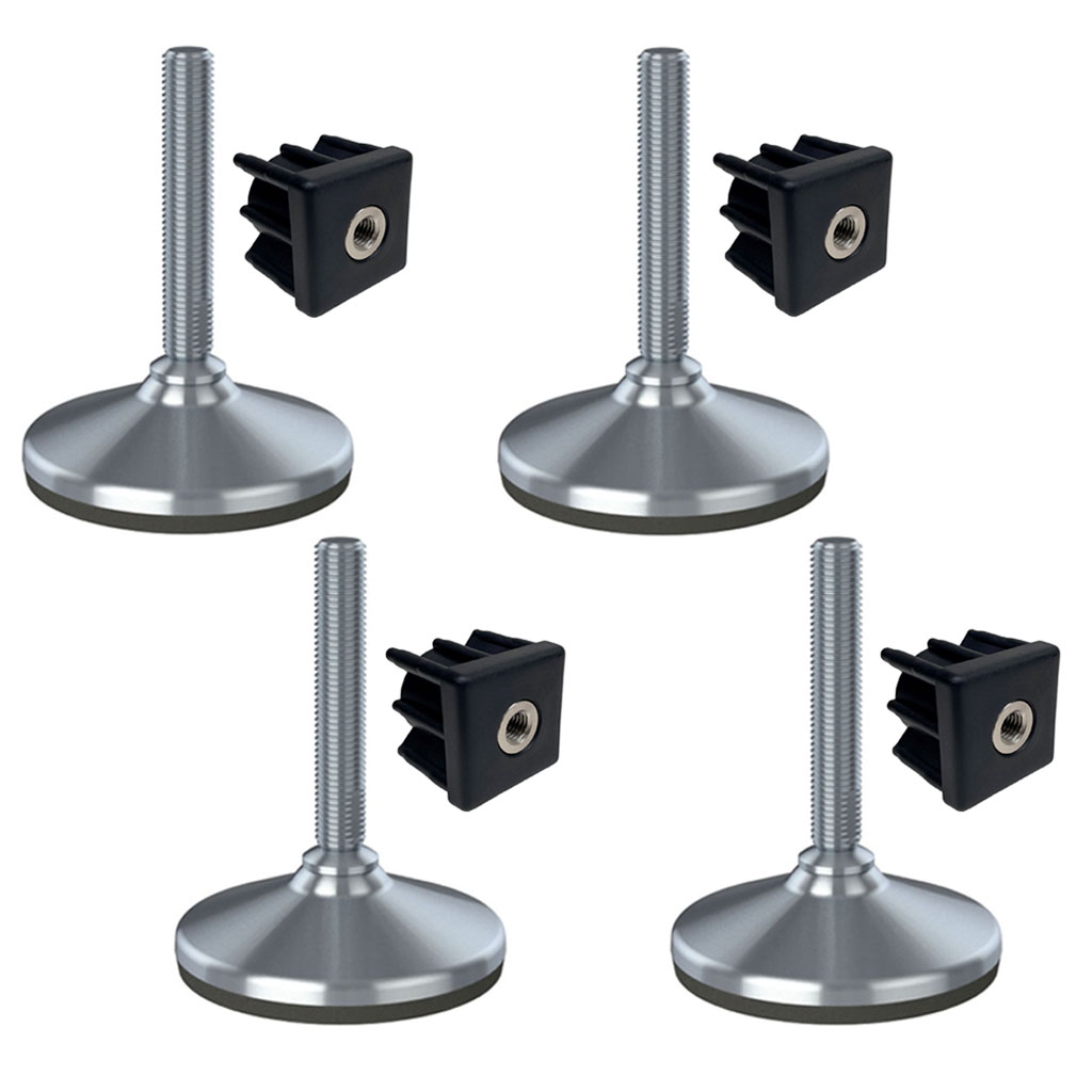 Ruostumaton teräsjalka M16x100, pohjan halkaisija 105 mm, kumityyny + sisäosa 40x40x1, 5 mm – 4 kpl:n sarja