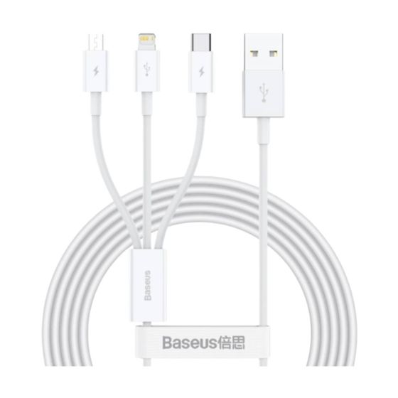 3-in-1 USB-C, Lightning, MicroUSB lataus- ja siirtokaapeli 1,5 m
