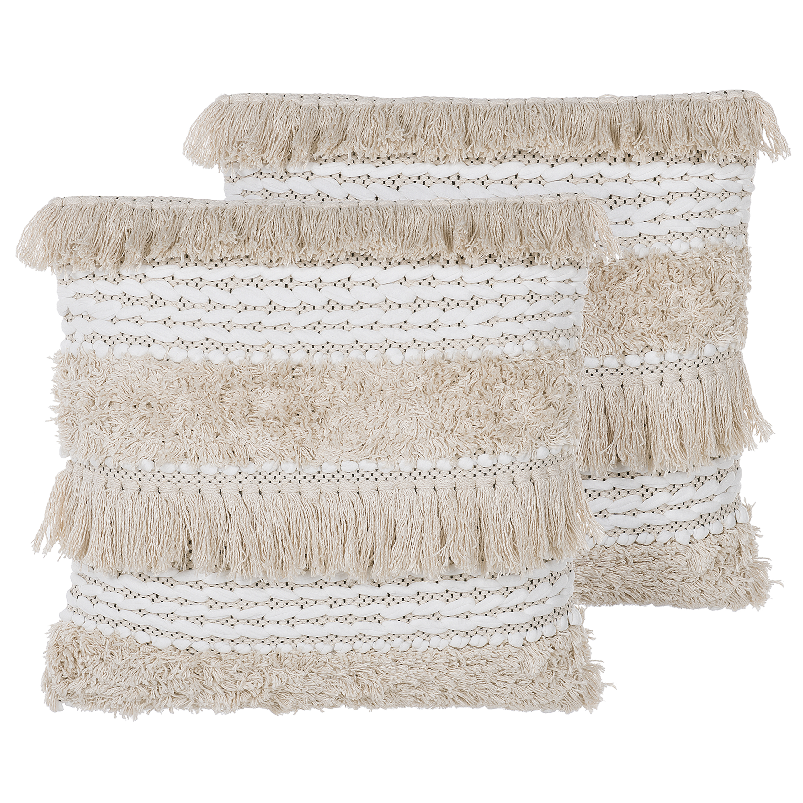 Koristetyynysetti 2 kpl VILLUR 45 x 45 cm Puuvilla Beige Raitakuvio