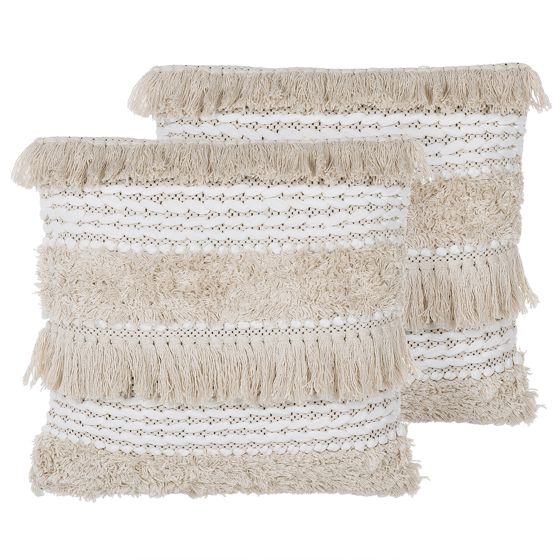 Koristetyynysetti 2 kpl VILLUR 45 x 45 cm Puuvilla Beige Raitakuvio