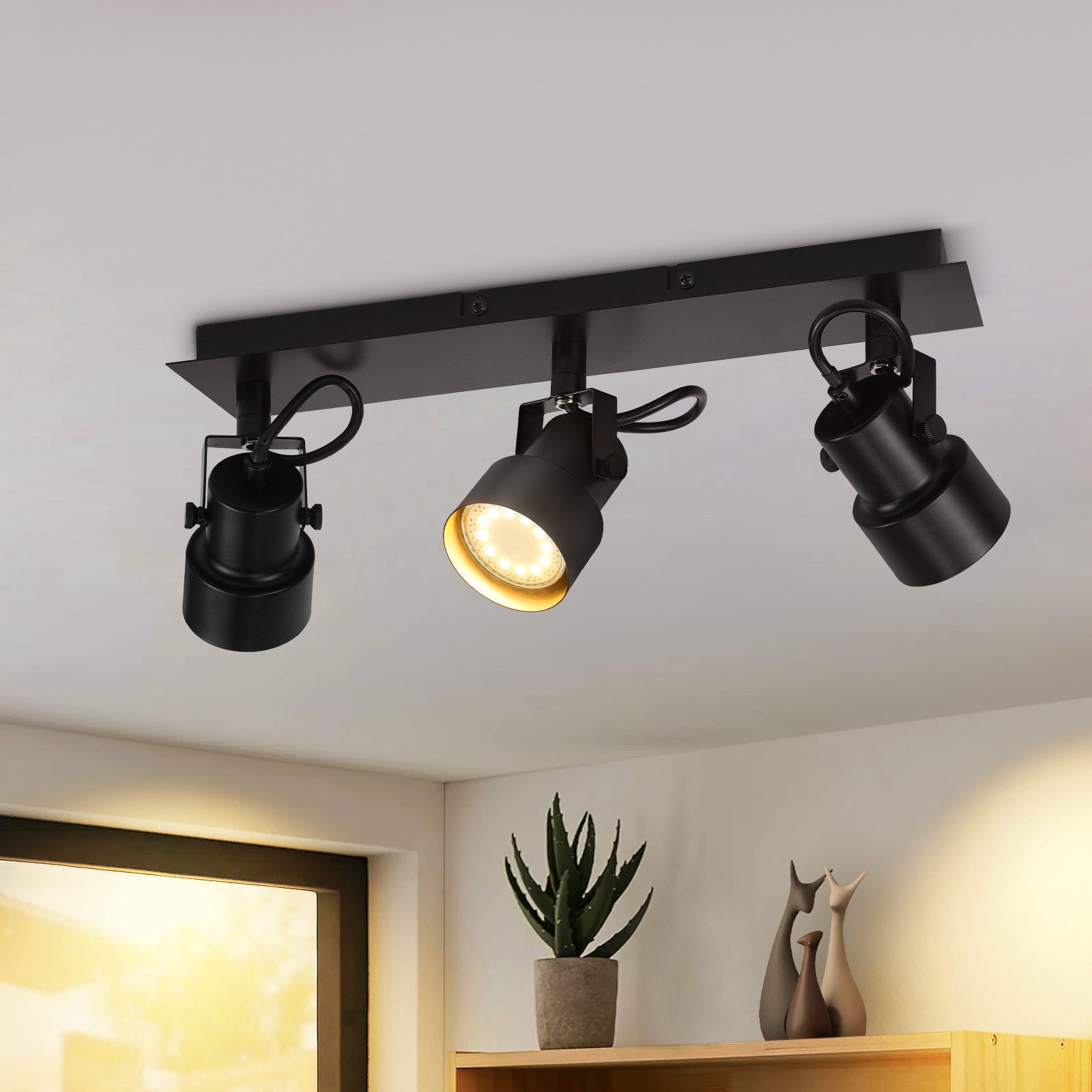 NETTLIFE musta kattospotti vintage - kattovalaisin GU10 keittiön valaisin säädettävällä 3 liekillä vintage 350°