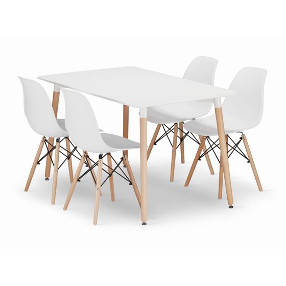 ADRIA suorakulmainen pöytä 120x80, 4 OSAKA-tuolia, valkoinen