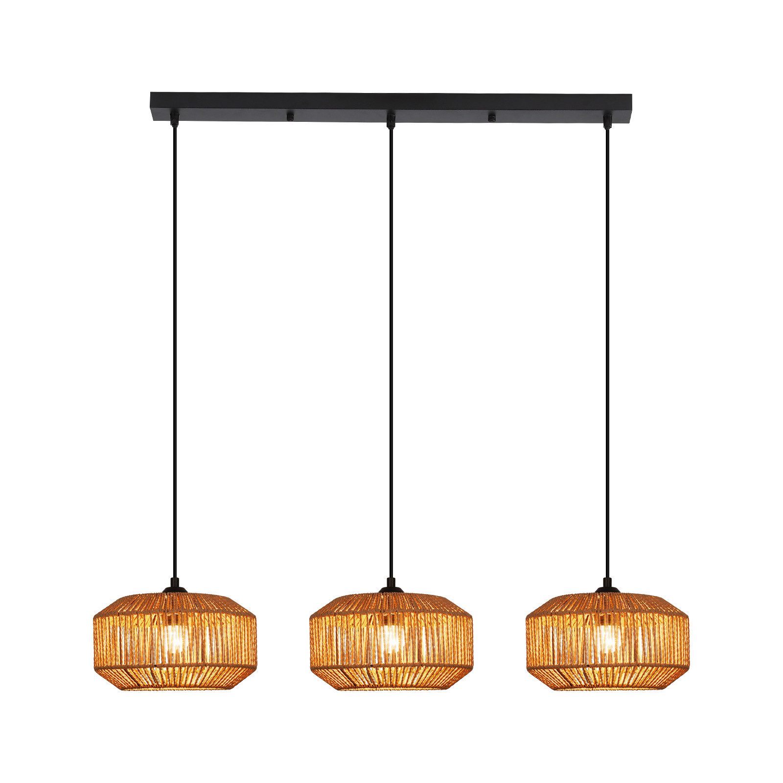 NETTLIFE riippuvalaisin rottinki, 3-lamppuinen, korkeussäädettävä Boho E27 -riippuvalaisin