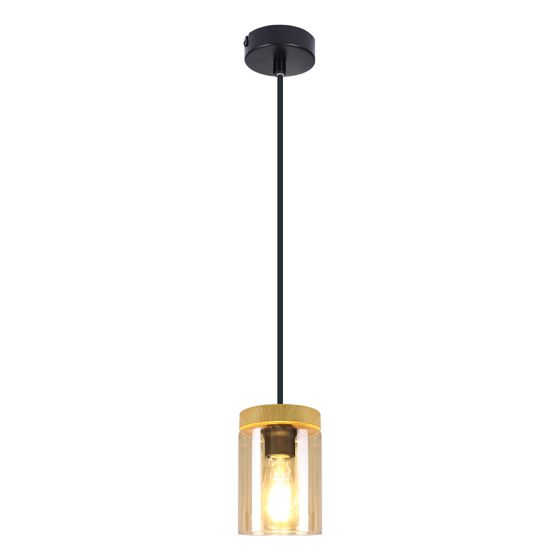 NETTLIFE riippuvalaisin E27Vintage musta, halkaisija 12 cm puu, metalli lasivarjostimella, ruokailuhuoneeseen Keittiöön
