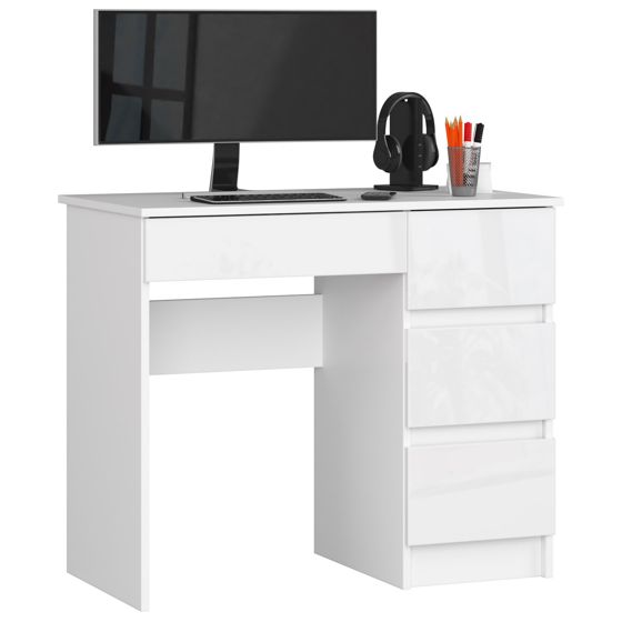 Akord Kirjoituspöytä 3 Laatikkoinen Oikea Valkoinen Korkeakiilto 90x50x77