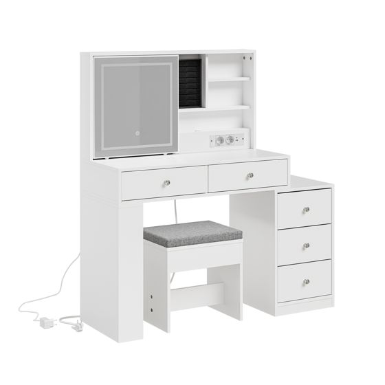 Meikkipöytä 2 kpl setti LED-peilillä, USB-liittymällä ja 5 laatikolla valkoinen 120.0x40.0x127.0 cm
