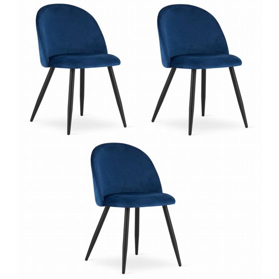 BELLO-tuoli, tummansininen sametti, mustat jalat (3 kpl)
