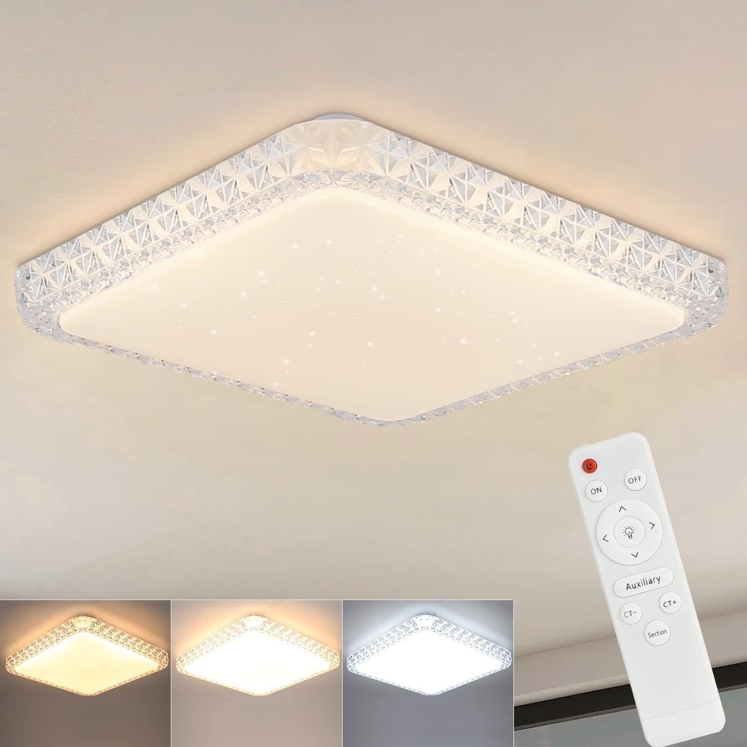 NETTLIFE LED - kattovalaisin Keittiöön, olohuoneeseen, moderniin, neliöön, 30cm Kristalliin, tähtitaivaan, muotoon, himmennettäväKaukosäätimellä