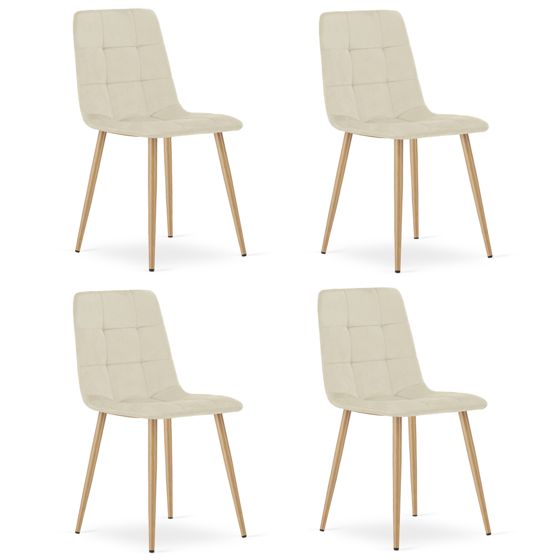 KARA-tuoli, vaalea beige sametti, puunväriset jalat (4 kpl)