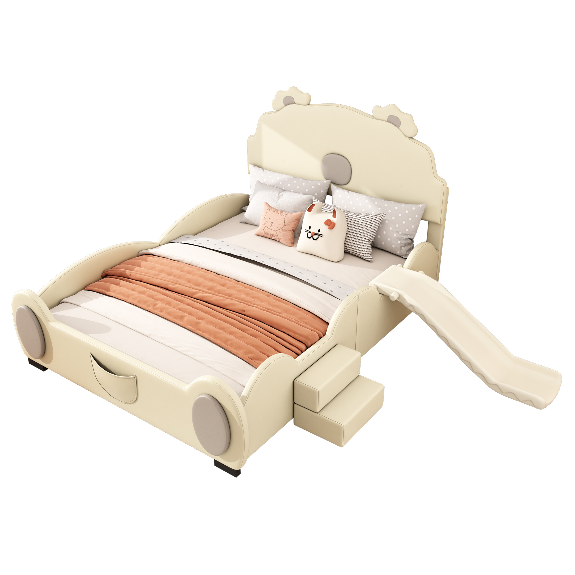 Kinderbett 140x200 cm turva-aidat ja rutsche beige PU ja MDF