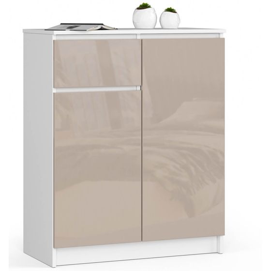Akord Lipasto 2 Ovet 1 Laatikko Valkoinen/Cappuccino Korkeakiilto 80x40x99