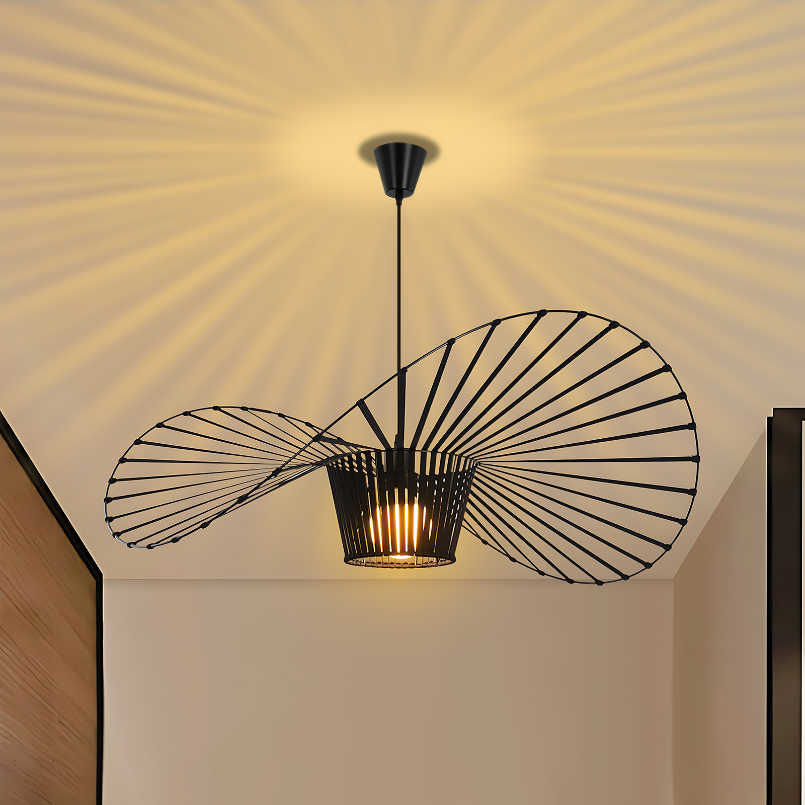 NETTLIFE moderni riippuvalaisin, E27 musta, halkaisija 80cm polykarbonaattihattukuvio, max. 40W olohuoneeseen, ruokailutilaan Keittiöön, ilman