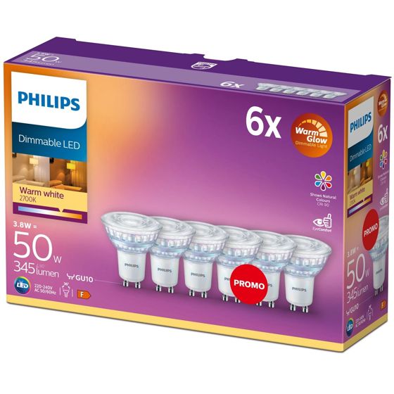 6-pakkaus LED GU10 50W himmennettävä WarmGlow