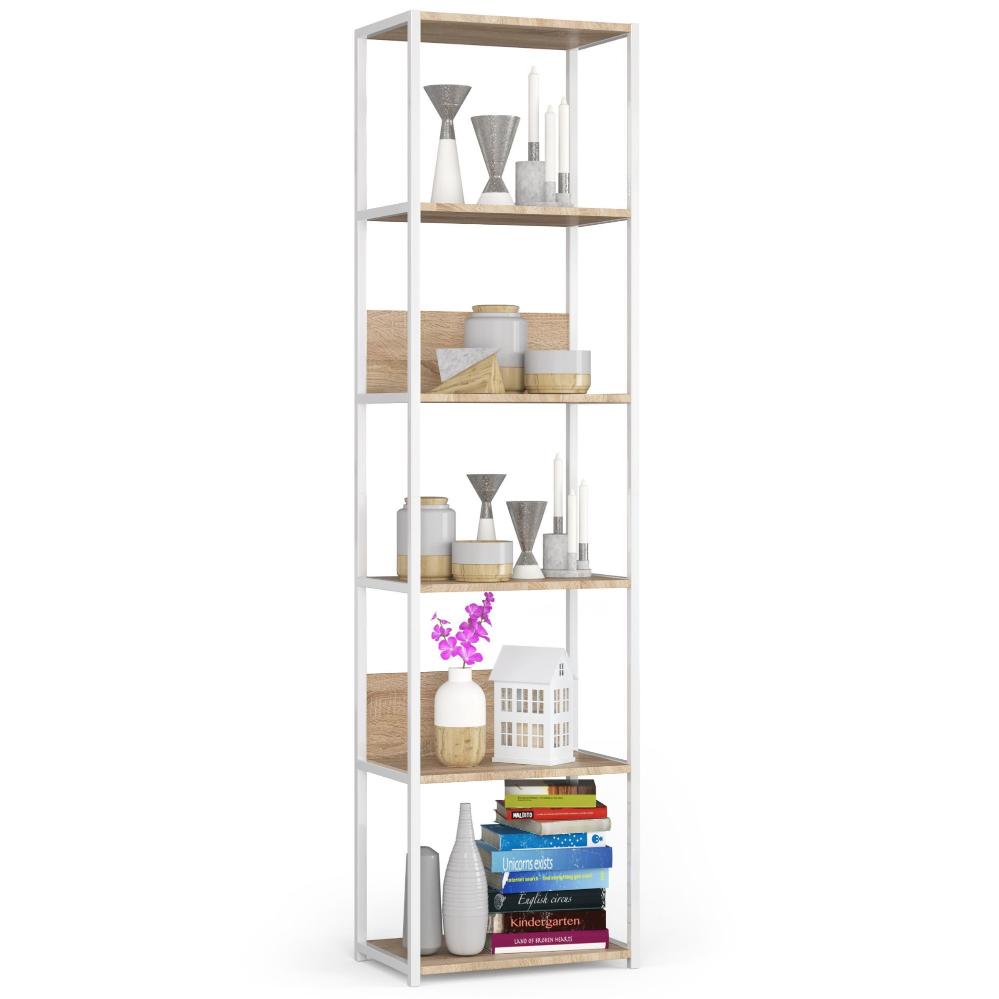 Akord Metallihylly Loft Valkoinen/Sonoma-tammi 50x32x192