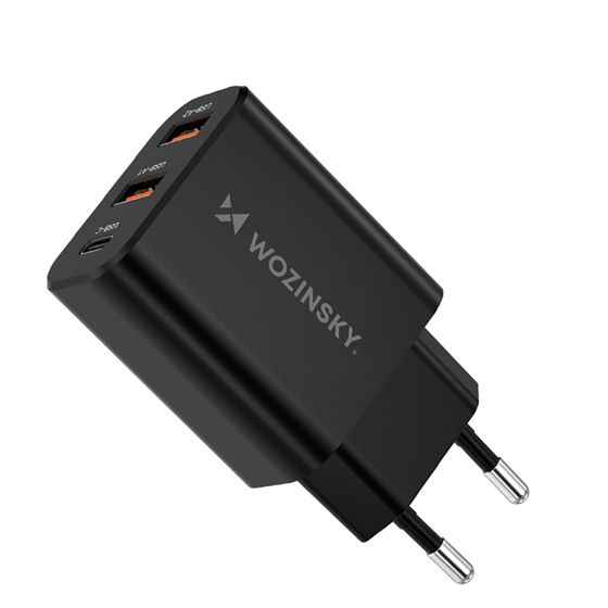 30W USB-C 2x USB-A -seinälaturi - musta