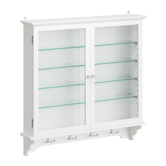 Seinäkaappi lasiovia ja säädettäviä hyllyjä valkoinen 68.0x13.5x68.5 cm FSB114-E-W
