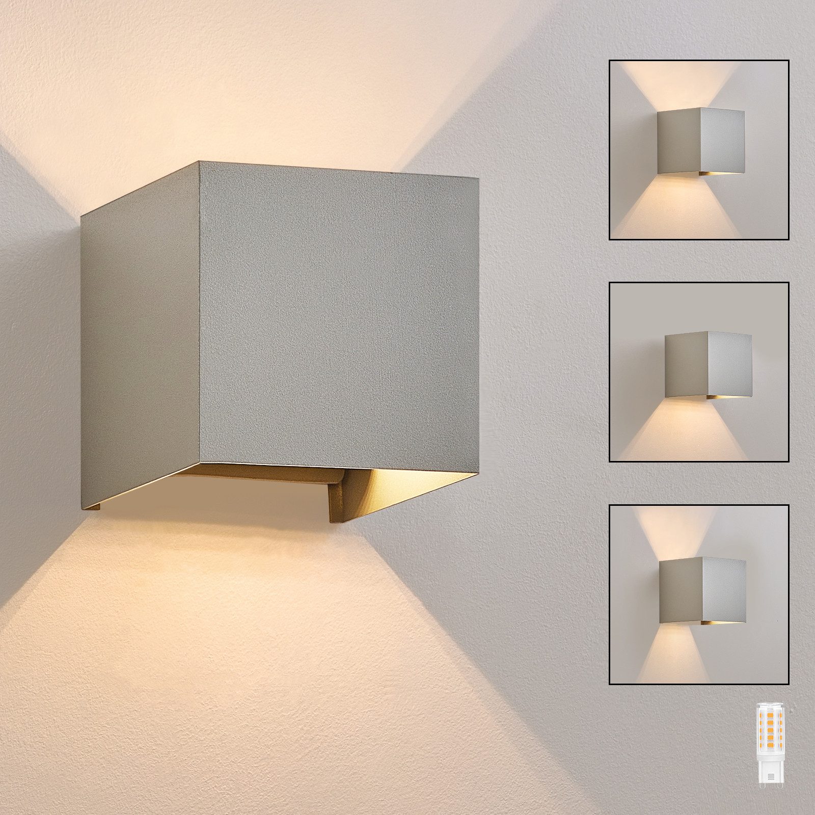 NETTLIFE LED - sisäseinävalaisin - ulkoseinävalaisin, harmaa, ulkovalaisin, IP65, ulkoseinävalaisin, 3000K, lämmin Valkoinen