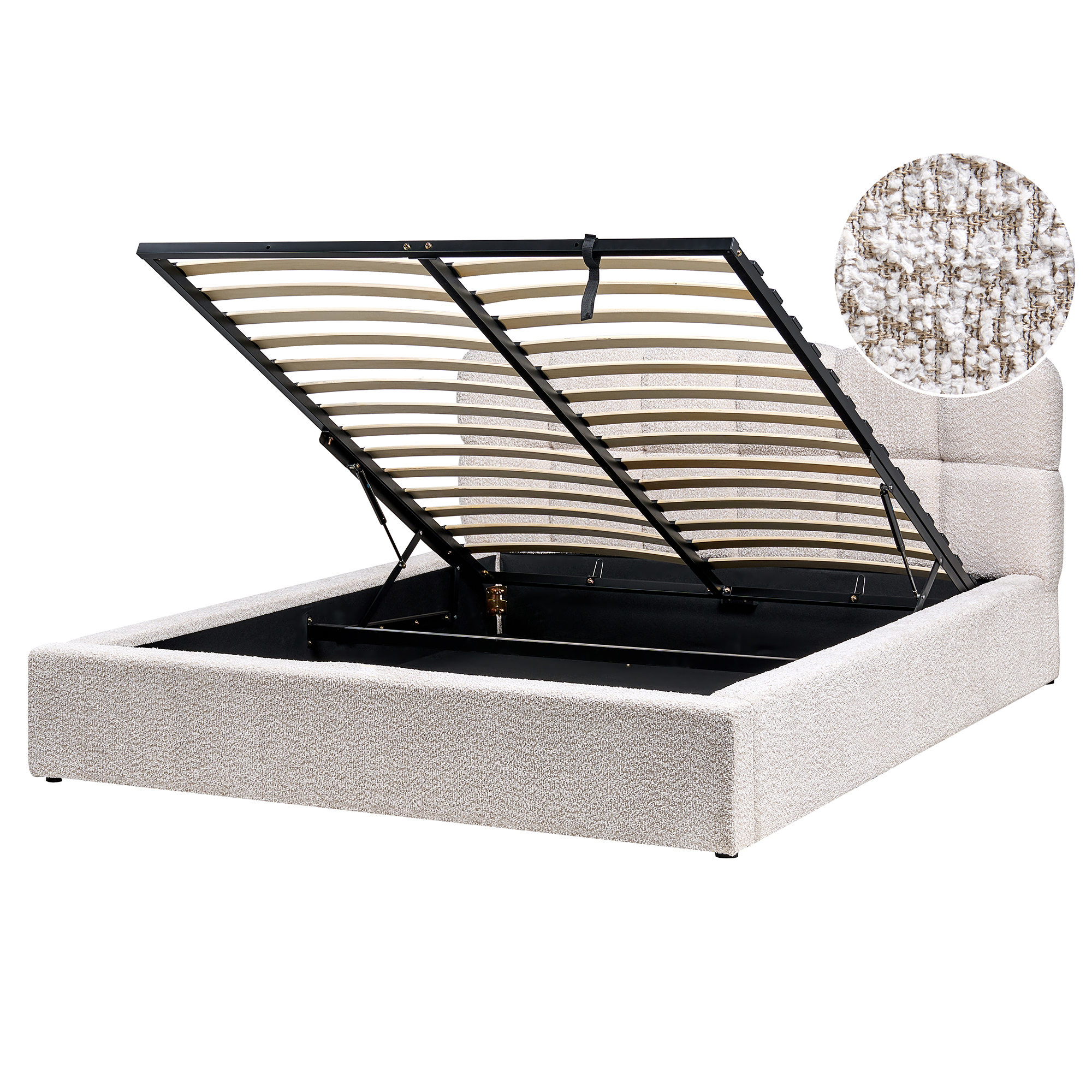 Sänky säilytystilalla buklee BASTON 160 x 200 cm Vaaleanbeige