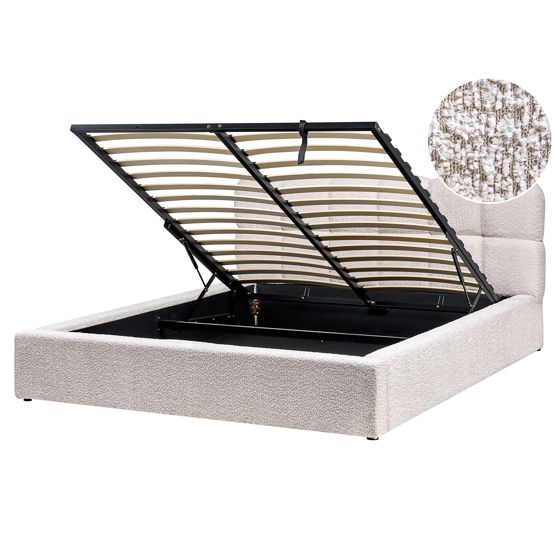 Sänky säilytystilalla buklee BASTON 160 x 200 cm Vaaleanbeige