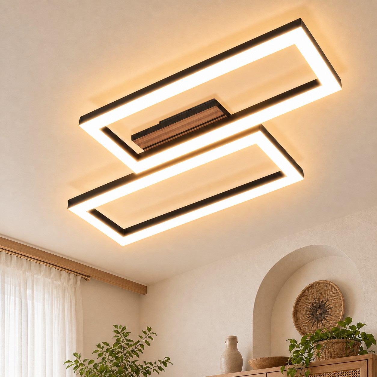 ZMH 3000K 50CM LED-kattovalaisin, musta puinen suorakaiteen muotoinen eteiseen