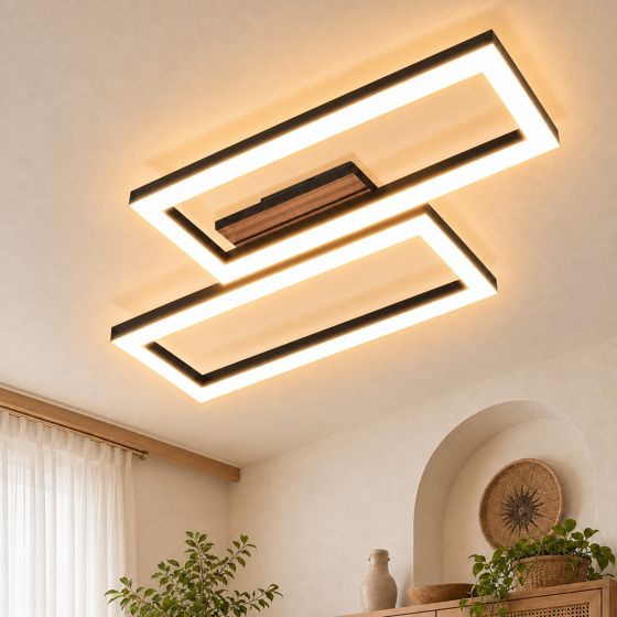 ZMH 3000K 50CM LED-kattovalaisin, musta puinen suorakaiteen muotoinen eteiseen
