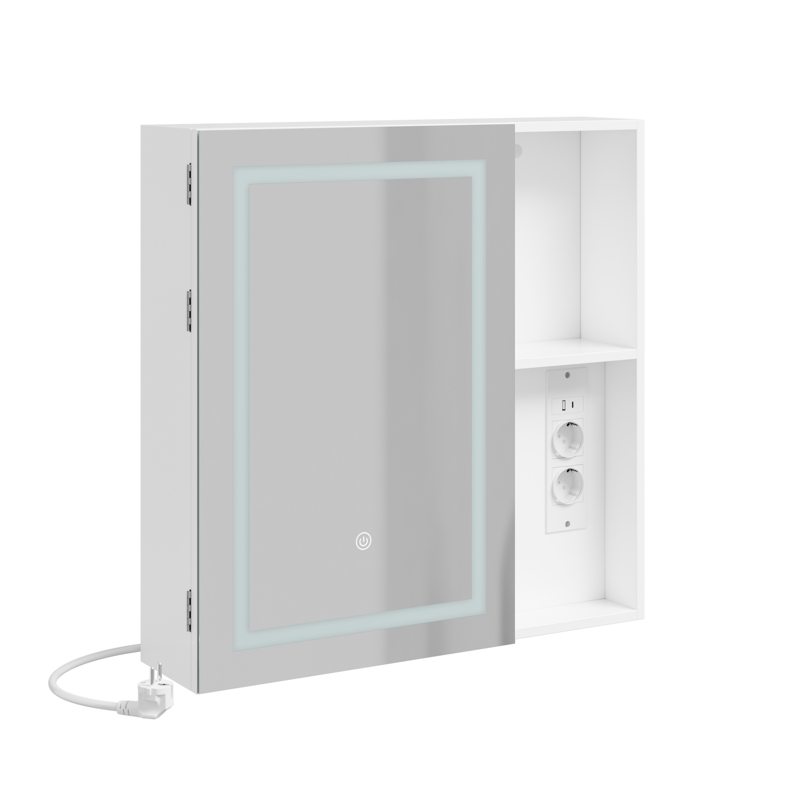 Seinäkaappi peilillä ja LED-valaistuksella valkoinen 60.0x15.5x60.0 cm BZR239-E-W