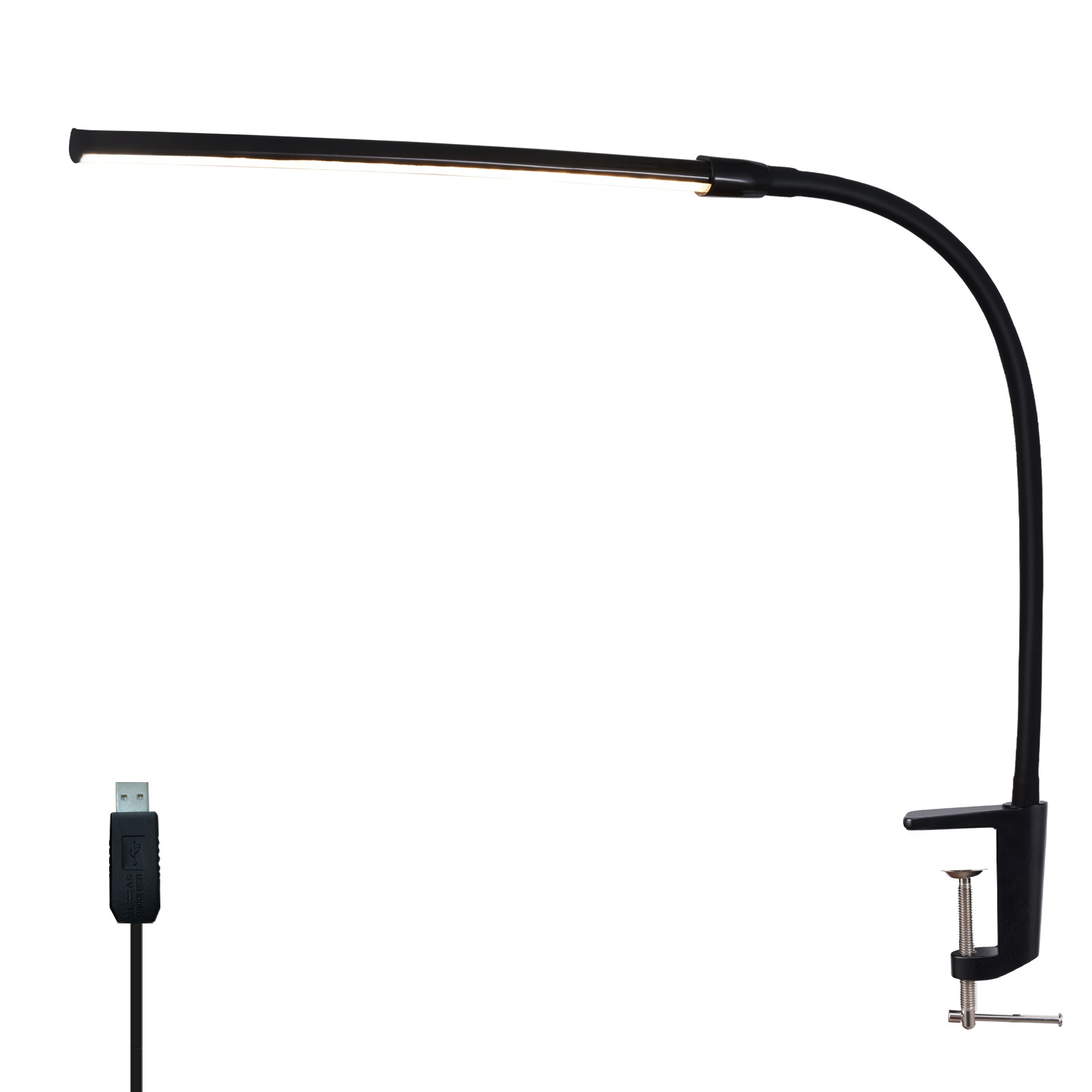 NETTLIFE LED-pöytävalaisin, musta, puristin, 3Väriä, 5Kirkkaustasoa, USB, 5W, päivänvalolamppu, joustava, silmiensuoja